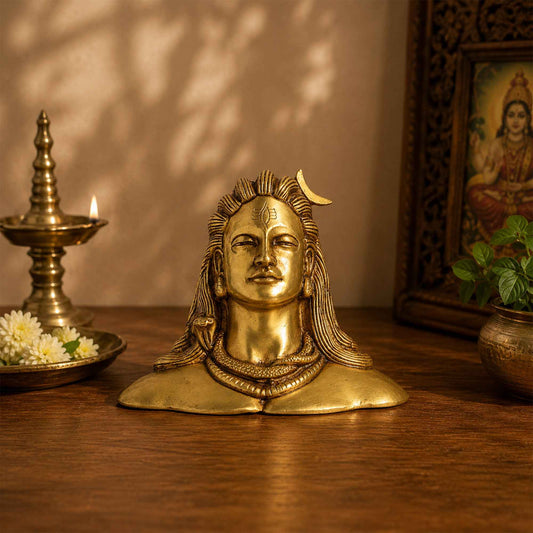 Sacred Needs Brass Adiyogi Shiva Idol – 4.3 Inch (10.9 cm) Height | Lord Shiva Adiyogi Statue for Meditation, Yoga, Home Temple & Spiritual Décor