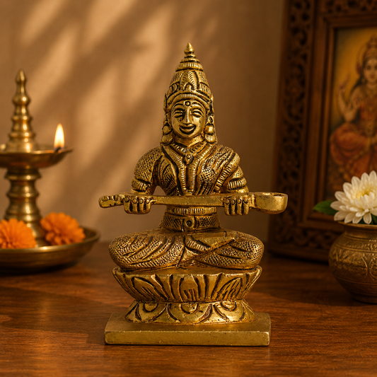 Sacred Needs Brass Annapoorani Idol – 4.1 Inch (10.4 cm) Height | Goddess Annapurna Statue for Pooja Room, Kitchen, Temple & Prosperity Décor