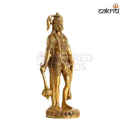 Sacred Needs Brass Standing Hanuman Idol – 10 Inch (25.4 cm) Height | Lord Hanuman Statue for Pooja Room, Temple, Spiritual Décor & Devotional Worship