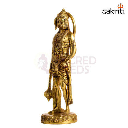 Sacred Needs Brass Standing Hanuman Idol – 10 Inch (25.4 cm) Height | Lord Hanuman Statue for Pooja Room, Temple, Spiritual Décor & Devotional Worship