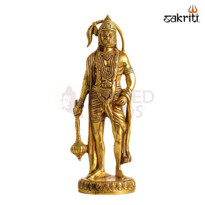 Sacred Needs Brass Standing Hanuman Idol – 10 Inch (25.4 cm) Height | Lord Hanuman Statue for Pooja Room, Temple, Spiritual Décor & Devotional Worship