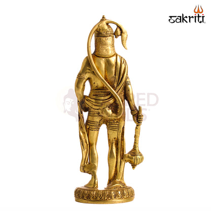 Sacred Needs Brass Standing Hanuman Idol – 10 Inch (25.4 cm) Height | Lord Hanuman Statue for Pooja Room, Temple, Spiritual Décor & Devotional Worship