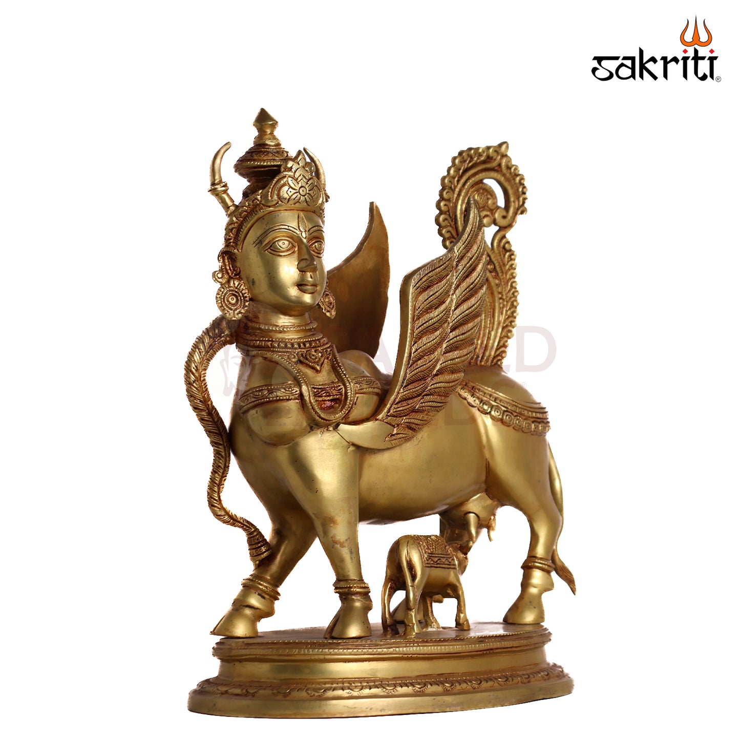 Sacred Needs Brass Kamadhenu Cow Idol – 17 Inch (43.2 cm) Height | Divine Kamadhenu Statue with Calf for Pooja Room, Temple, Vastu & Home Décor