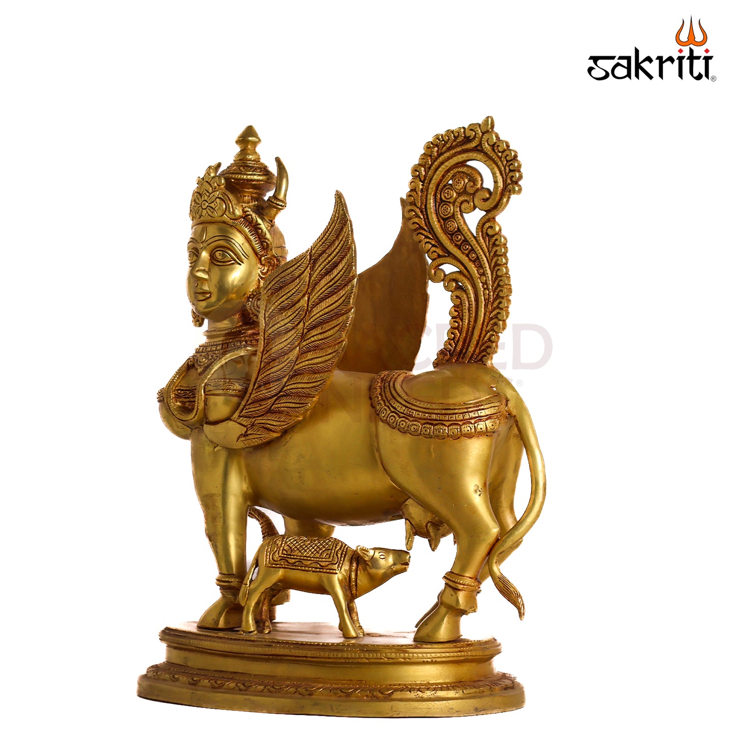 Sacred Needs Brass Kamadhenu Cow Idol – 17 Inch (43.2 cm) Height | Divine Kamadhenu Statue with Calf for Pooja Room, Temple, Vastu & Home Décor