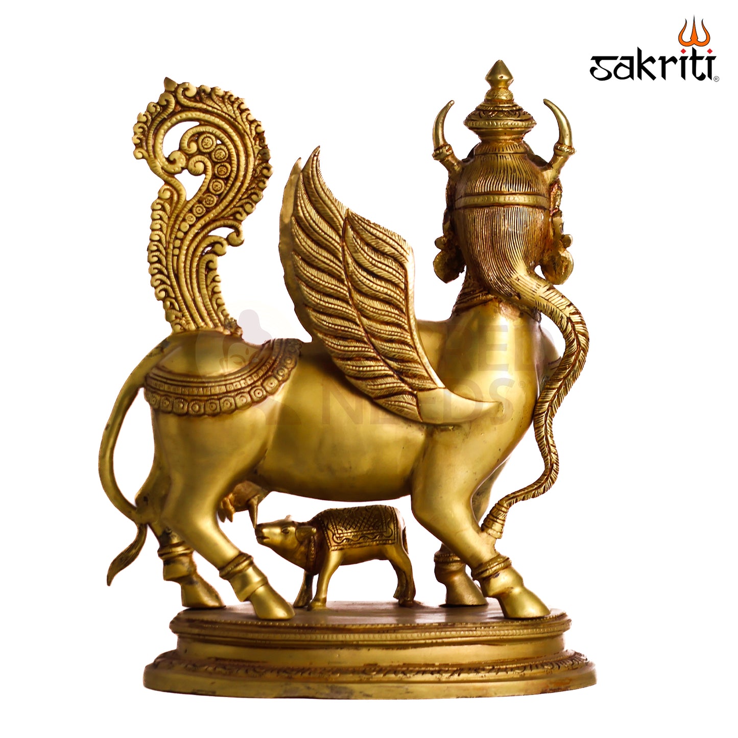 Sacred Needs Brass Kamadhenu Cow Idol – 17 Inch (43.2 cm) Height | Divine Kamadhenu Statue with Calf for Pooja Room, Temple, Vastu & Home Décor