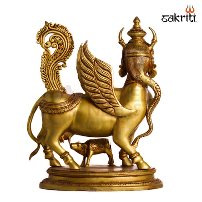 Sacred Needs Brass Kamadhenu Cow Idol – 17 Inch (43.2 cm) Height | Divine Kamadhenu Statue with Calf for Pooja Room, Temple, Vastu & Home Décor