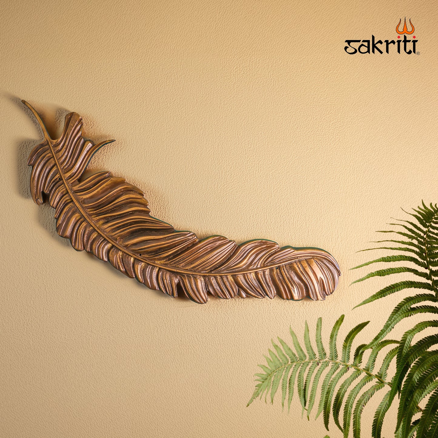 Brass Feather Wall Mounted – 28.5 Inch Length Heavy Brass Wall Decor for Living Room, Home Entrance & Vastu