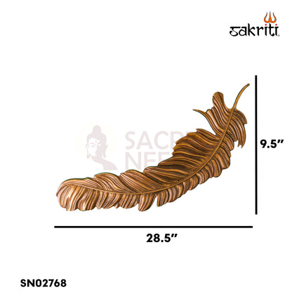 Brass Feather Wall Mounted – 28.5 Inch Length Heavy Brass Wall Decor for Living Room, Home Entrance & Vastu