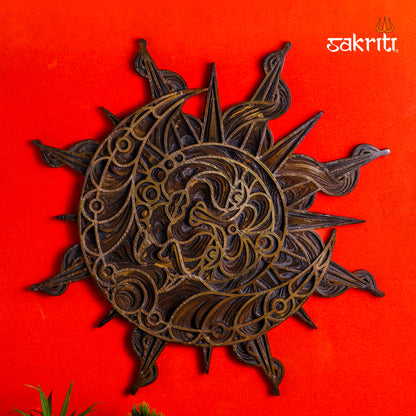 Brass Sun Wall Mounted – 17.5 Inch Height Black Finish Brass Wall Decor for Home Entrance, Living Room & Vastu