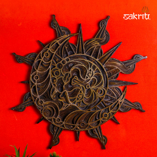 Brass Sun Wall Mounted – 17.5 Inch Height Black Finish Brass Wall Decor for Home Entrance, Living Room & Vastu