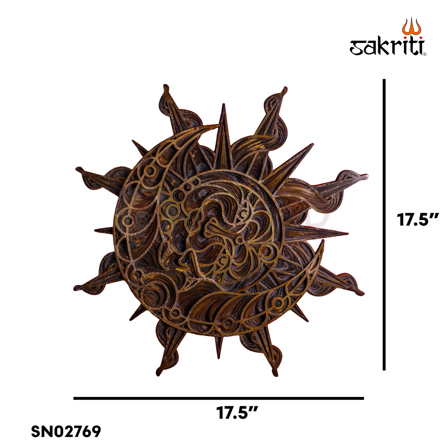 Brass Sun Wall Mounted – 17.5 Inch Height Black Finish Brass Wall Decor for Home Entrance, Living Room & Vastu