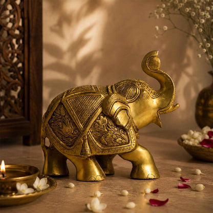 Sacred Needs Brass Elephant Statue – 7 Inch (17.8 cm) Height | Decorative Brass Elephant Idol for Home Décor, Entrance, Office & Vastu Display