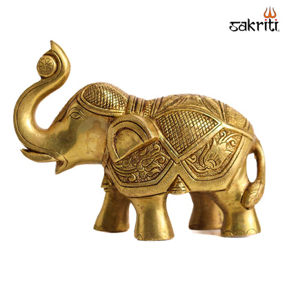 Sacred Needs Brass Elephant Statue – 5 Inch (12.7 cm) Height | Decorative Brass Elephant Idol for Home Décor, Entrance, Office & Vastu Gift