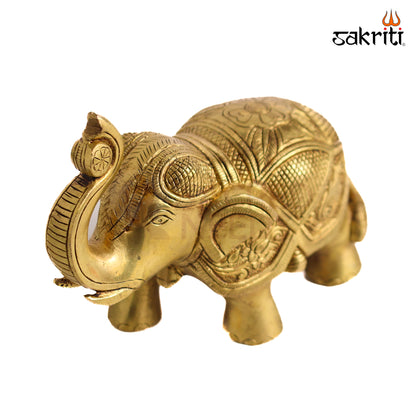 Sacred Needs Brass Elephant Statue – 5 Inch (12.7 cm) Height | Decorative Brass Elephant Idol for Home Décor, Entrance, Office & Vastu Gift