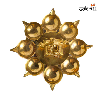 Sacred Needs Brass Varahi Vilakku with 8 Deepam – 4.2 Inch (10.7 cm) Height | Goddess Varahi Brass Oil Lamp for Pooja, Temple Rituals & Shakti Worship