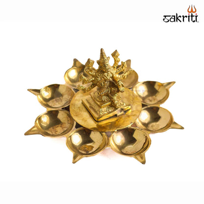 Sacred Needs Brass Varahi Vilakku with 8 Deepam – 4.2 Inch (10.7 cm) Height | Goddess Varahi Brass Oil Lamp for Pooja, Temple Rituals & Shakti Worship