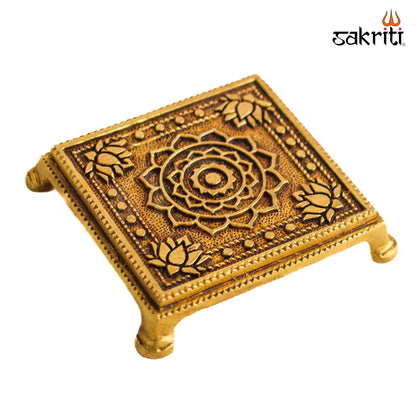 Sacred Needs Brass Mini Table Stand – 1 Inch (2.5 cm) Height | Traditional Brass Chowki for Idols, Lamps, Pooja Items & Home Temple Décor