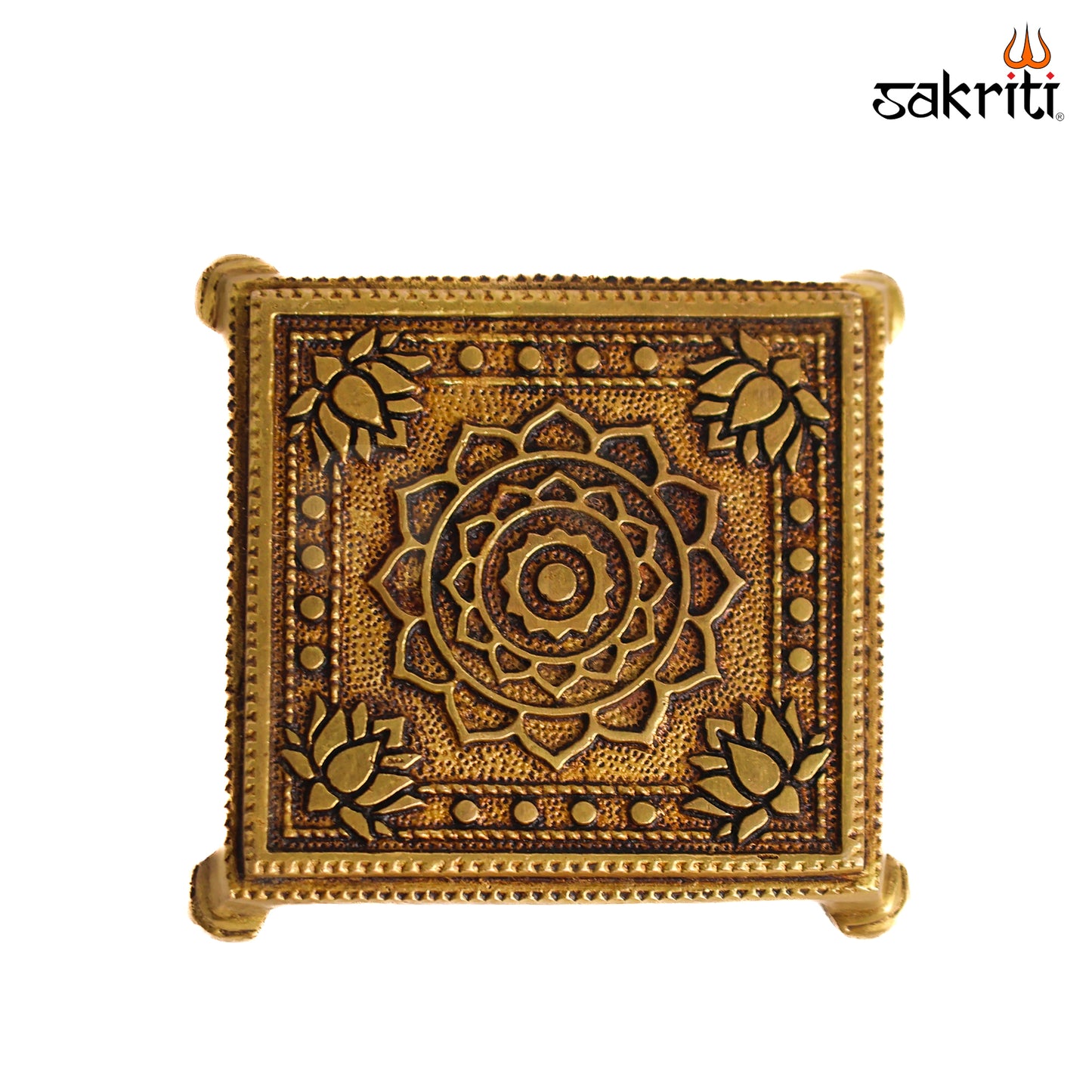 Sacred Needs Brass Mini Table Stand – 1 Inch (2.5 cm) Height | Traditional Brass Chowki for Idols, Lamps, Pooja Items & Home Temple Décor