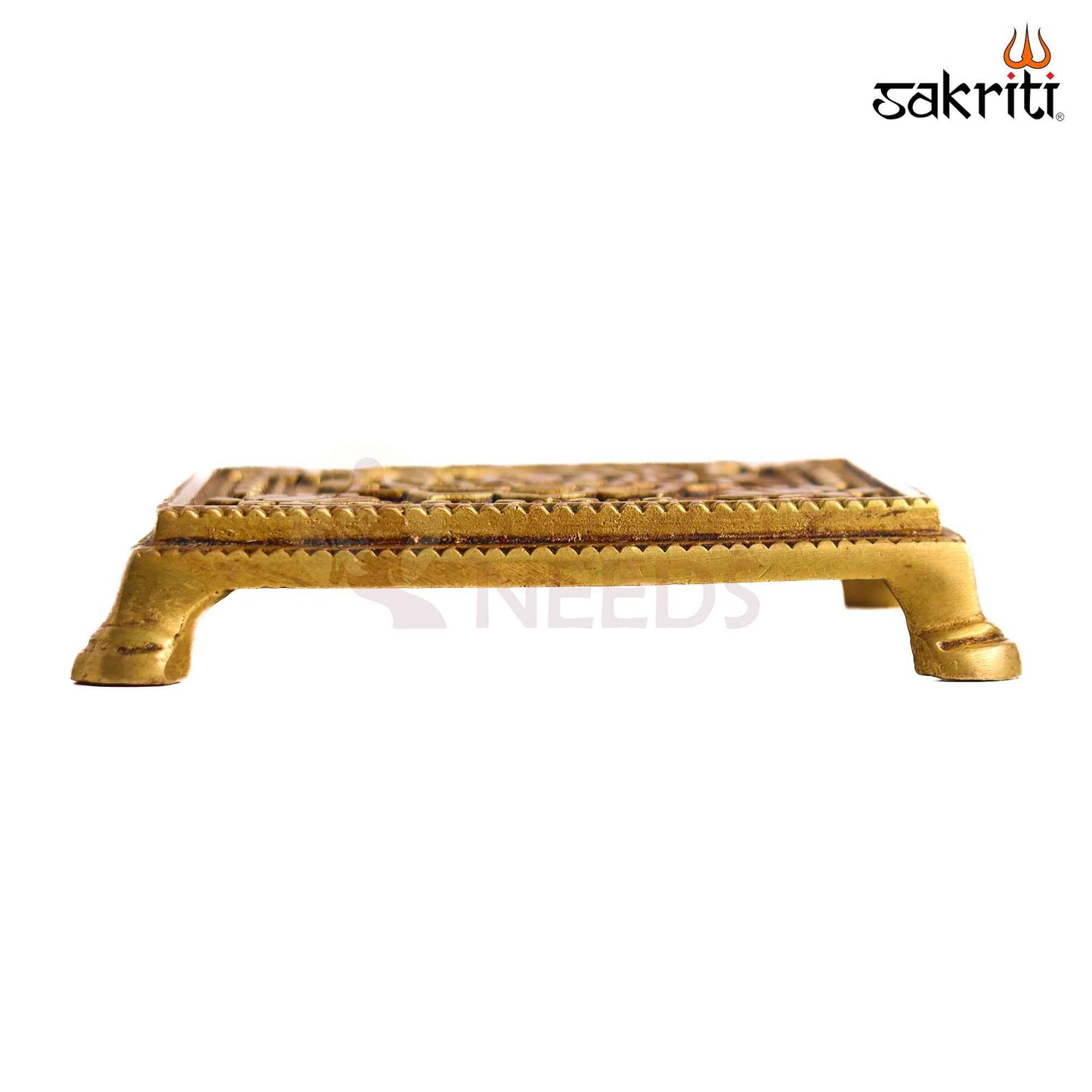 Sacred Needs Brass Mini Table Stand – 1 Inch (2.5 cm) Height | Traditional Brass Chowki for Idols, Lamps, Pooja Items & Home Temple Décor