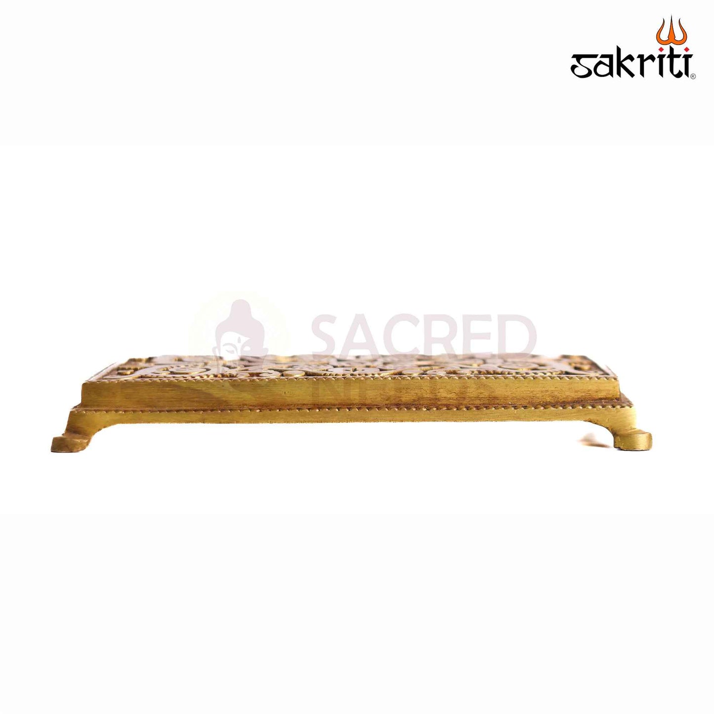 Sacred Needs Brass Rectangle Table – 0.8 Inch (2 cm) Height | Decorative Brass Display Stand for Idols, Diyas, Pooja Items & Home Décor