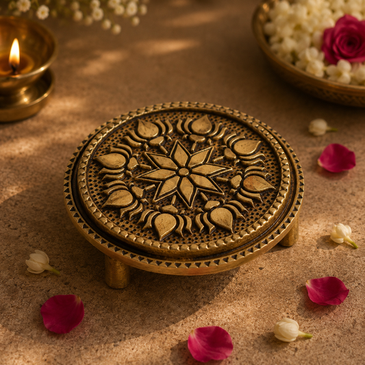 Sacred Needs Brass Round Table Stand – 0.7 Inch (1.8 cm) Height | Mini Brass Pedestal Base for Idols, Lamps, Pooja Items & Home Temple Décor