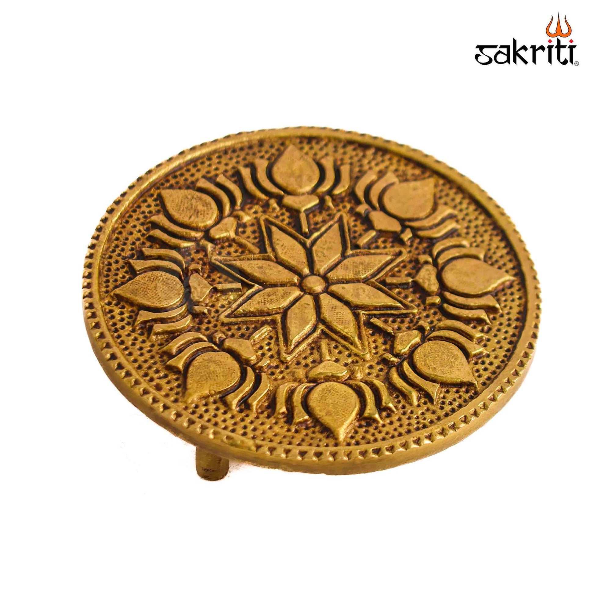 Sacred Needs Brass Round Table Stand – 0.8 Inch (2 cm) Height | Traditional Brass Chowki Base for Idols, Diyas, Kalash & Pooja Room Décor