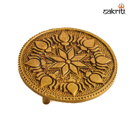 Sacred Needs Brass Round Table Stand – 0.8 Inch (2 cm) Height | Traditional Brass Chowki Base for Idols, Diyas, Kalash & Pooja Room Décor