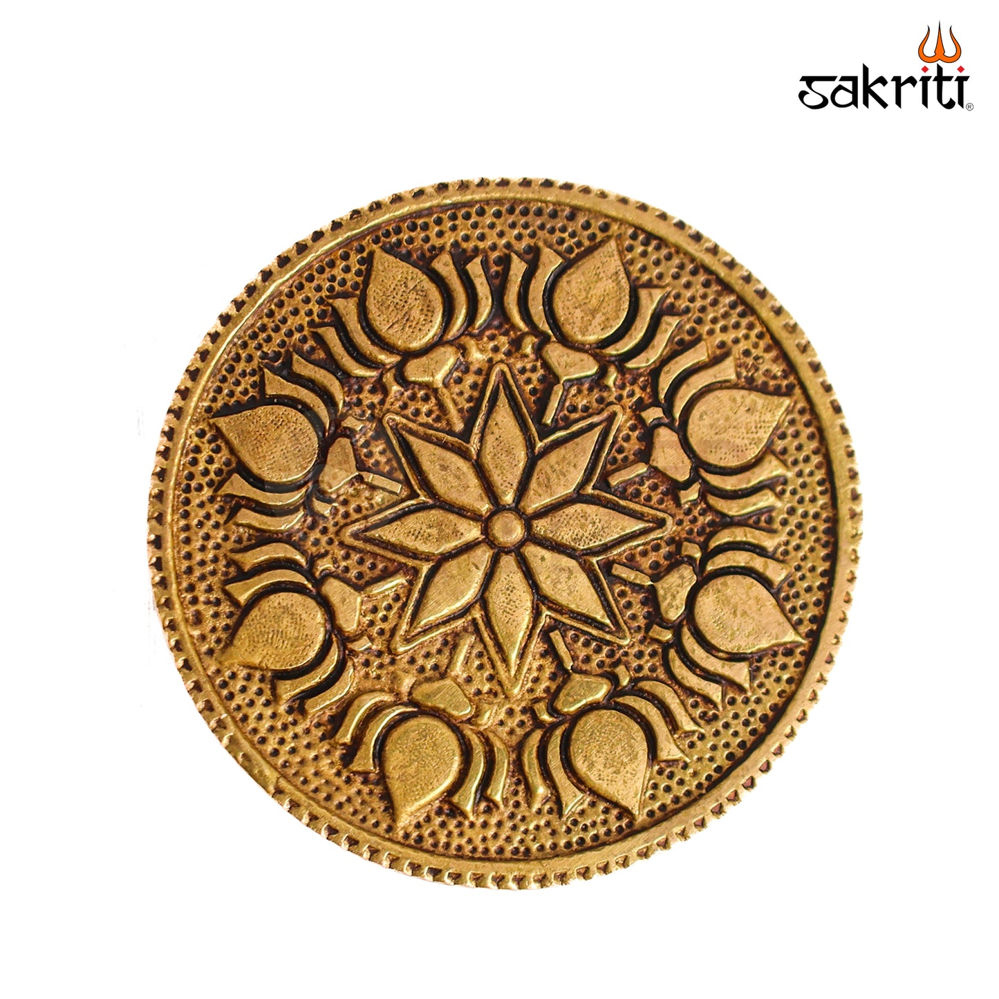 Sacred Needs Brass Round Table Stand – 0.8 Inch (2 cm) Height | Traditional Brass Chowki Base for Idols, Diyas, Kalash & Pooja Room Décor