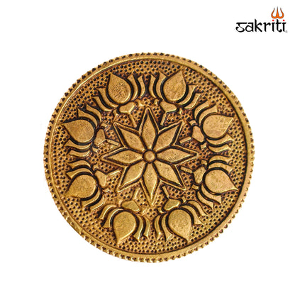 Sacred Needs Brass Round Table Stand – 0.8 Inch (2 cm) Height | Traditional Brass Chowki Base for Idols, Diyas, Kalash & Pooja Room Décor