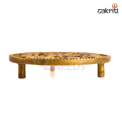 Sacred Needs Brass Round Table Stand – 0.8 Inch (2 cm) Height | Traditional Brass Chowki Base for Idols, Diyas, Kalash & Pooja Room Décor