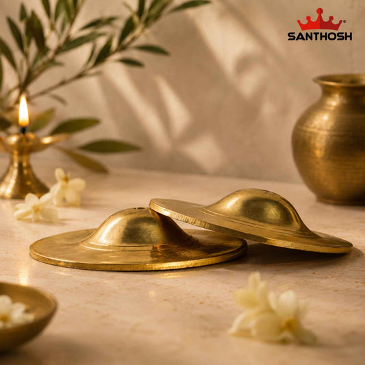 Sacred Needs Brass Talam Manjira – 1 Inch (2.5 cm) Height | Traditional Brass Hand Cymbals for Bhajans, Kirtans, Temple Worship & Spiritual Music