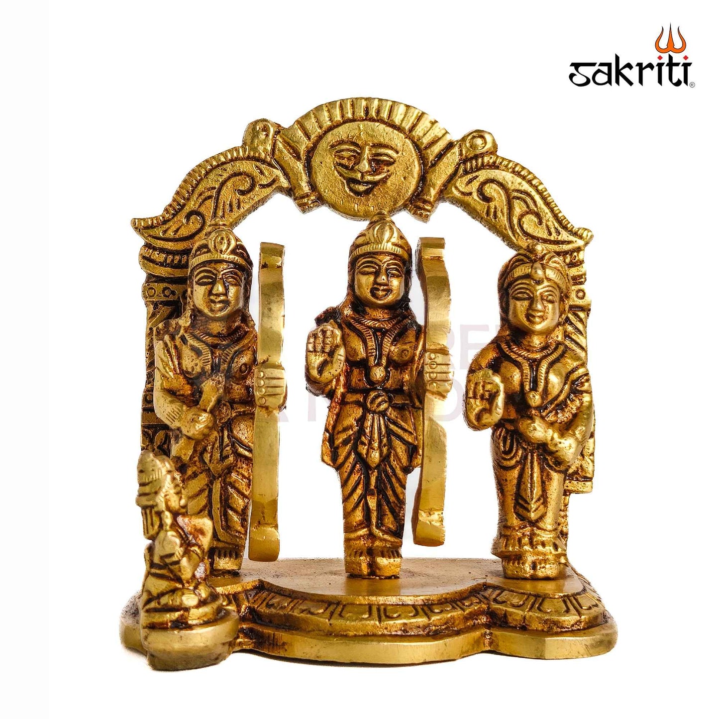 Sacred Needs Brass Ram Darbar Idol – 3.8 Inch (9.7 cm) Height | Lord Rama, Sita, Lakshmana & Hanuman Statue for Pooja Room, Temple & Spiritual Home Décor