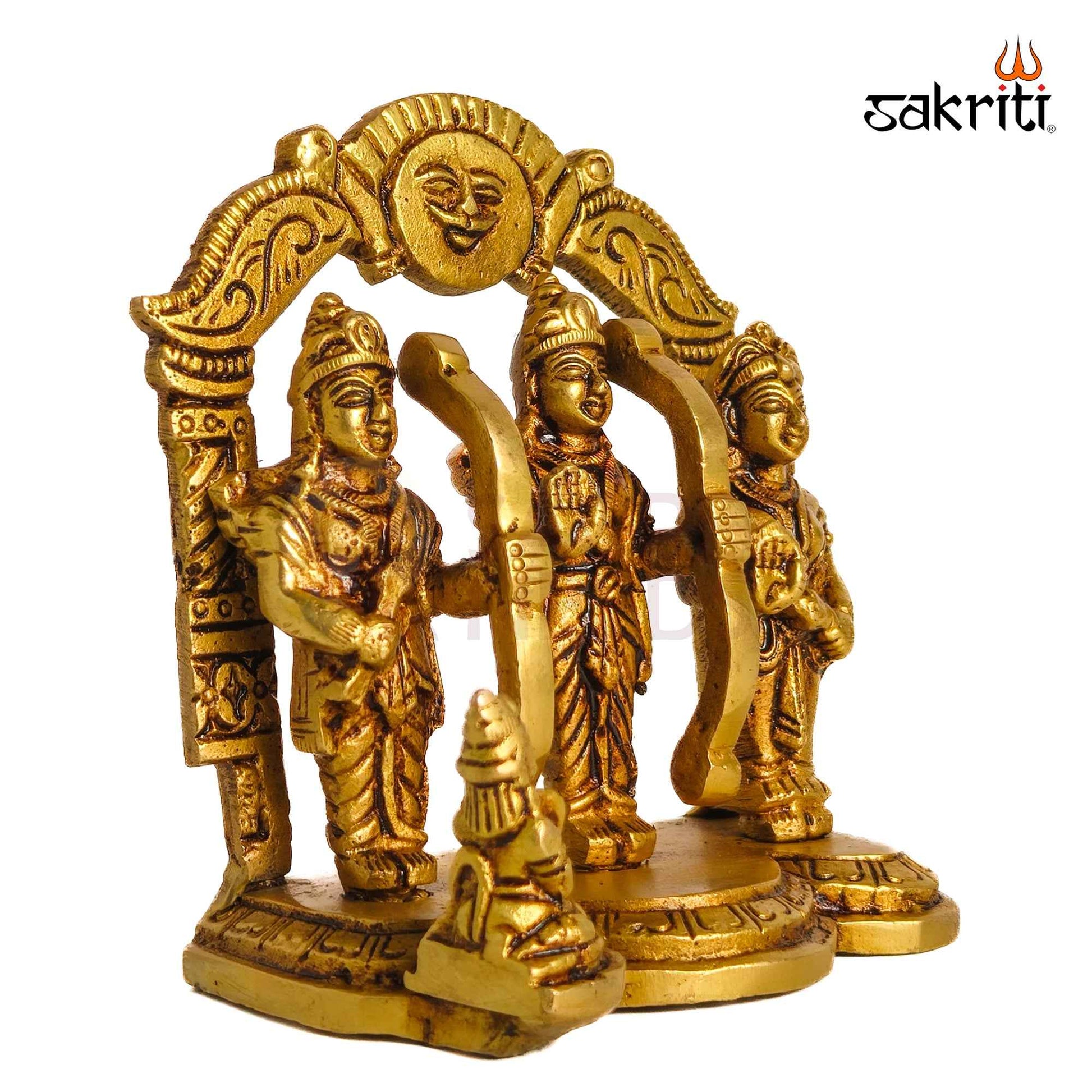 Sacred Needs Brass Ram Darbar Idol – 3.8 Inch (9.7 cm) Height | Lord Rama, Sita, Lakshmana & Hanuman Statue for Pooja Room, Temple & Spiritual Home Décor