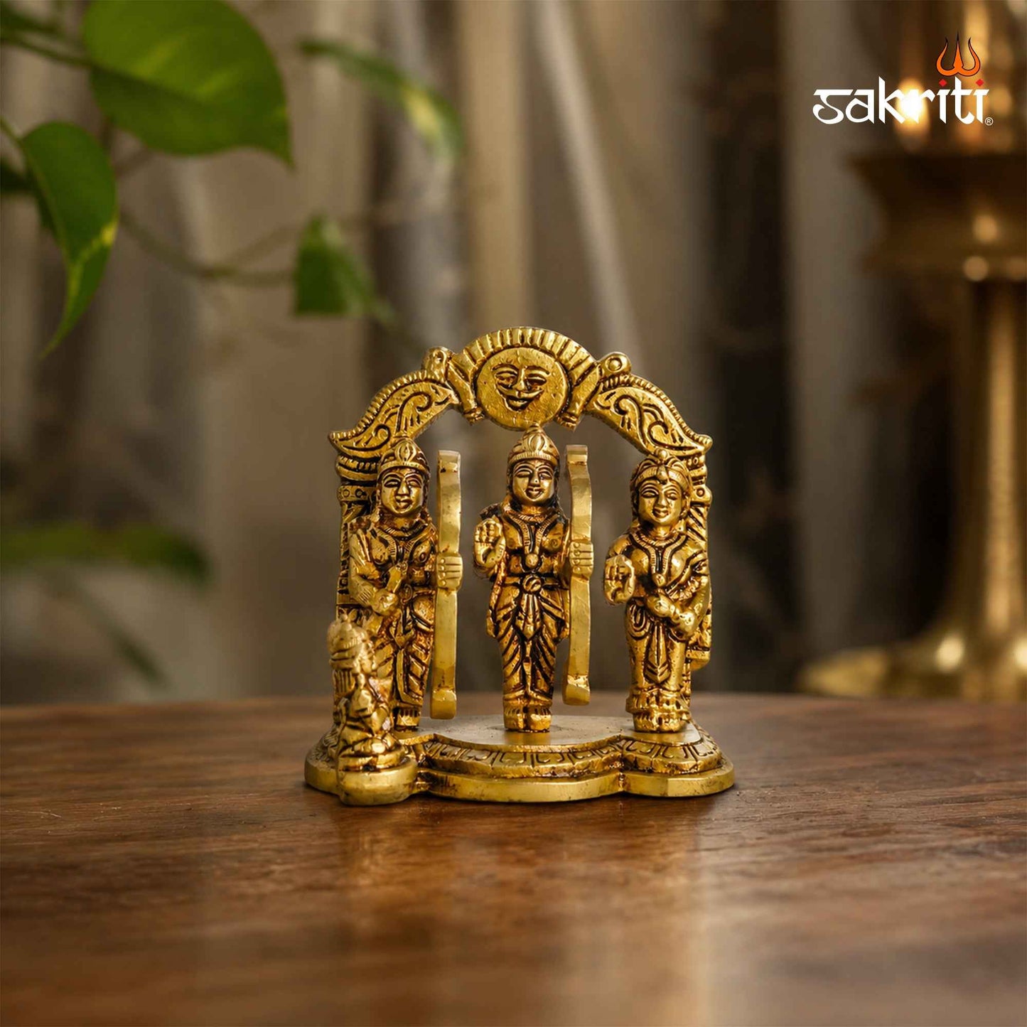 Sacred Needs Brass Ram Darbar Idol – 3.8 Inch (9.7 cm) Height | Lord Rama, Sita, Lakshmana & Hanuman Statue for Pooja Room, Temple & Spiritual Home Décor