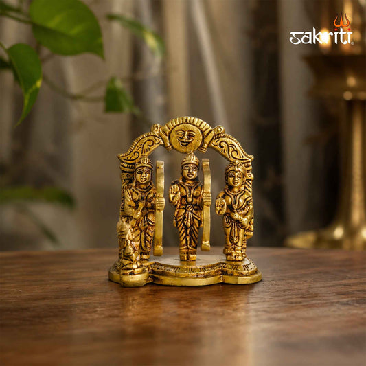 Sacred Needs Brass Ram Darbar Idol – 3.8 Inch (9.7 cm) Height | Lord Rama, Sita, Lakshmana & Hanuman Statue for Pooja Room, Temple & Spiritual Home Décor