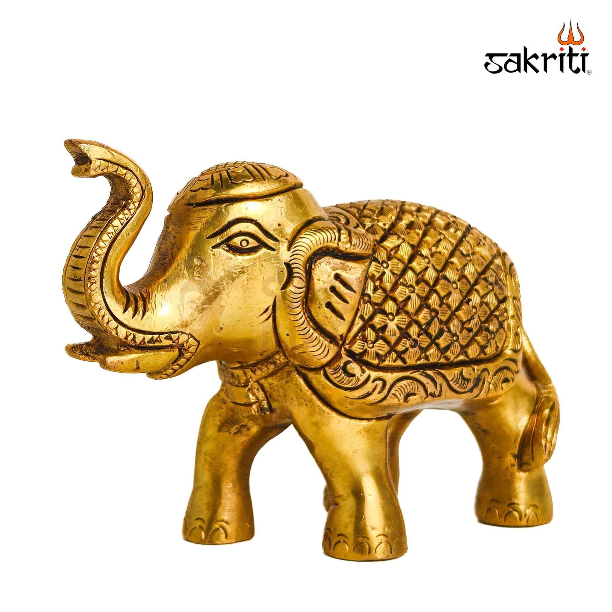 Sacred Needs Brass Elephant Statue – 5 Inch (12.7 cm) Height | Decorative Brass Elephant Idol for Home Décor, Entrance, Office & Vastu