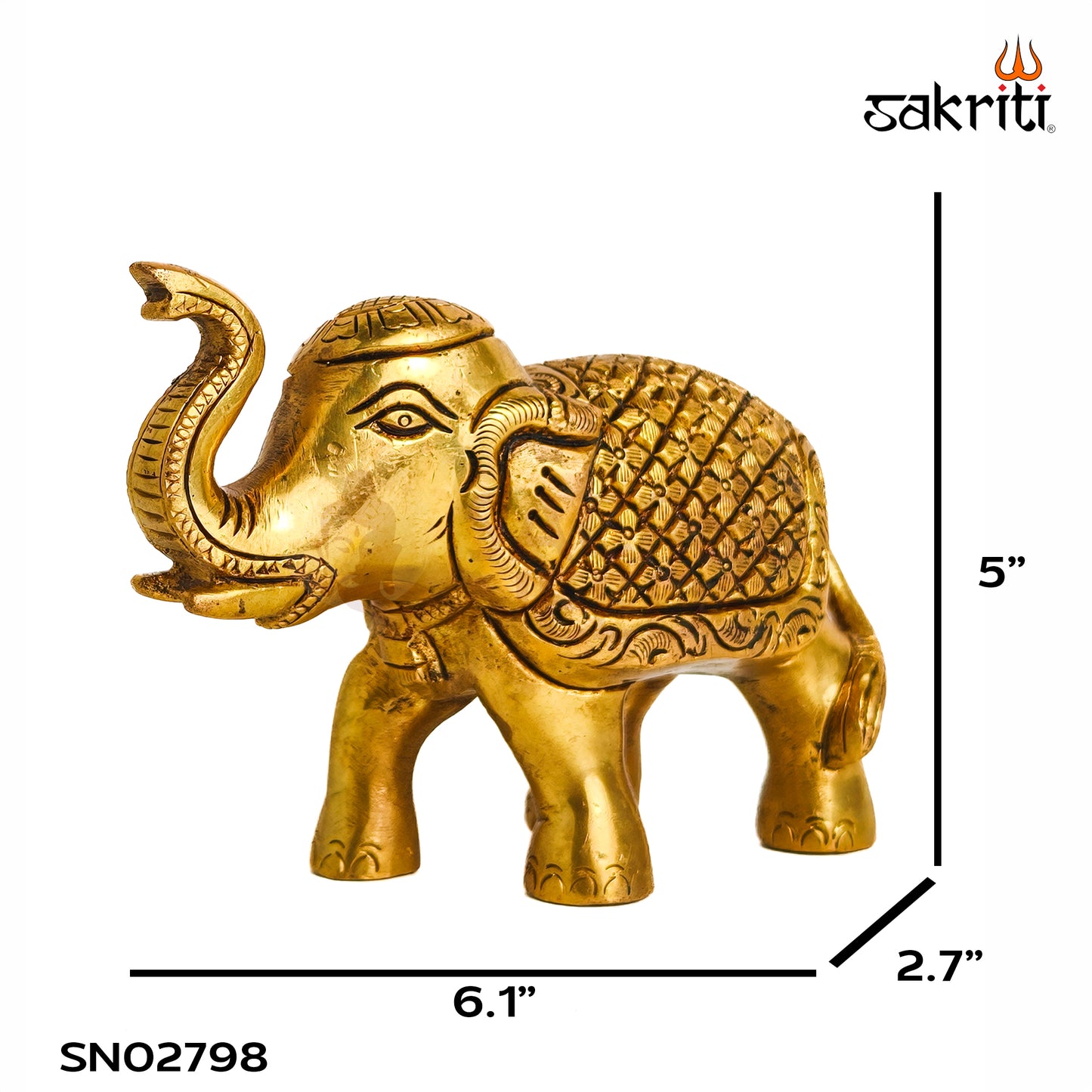 Sacred Needs Brass Elephant Statue – 5 Inch (12.7 cm) Height | Decorative Brass Elephant Idol for Home Décor, Entrance, Office & Vastu