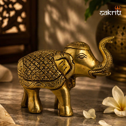 Sacred Needs Brass Elephant Statue – 5 Inch (12.7 cm) Height | Decorative Brass Elephant Idol for Home Décor, Entrance, Office & Vastu