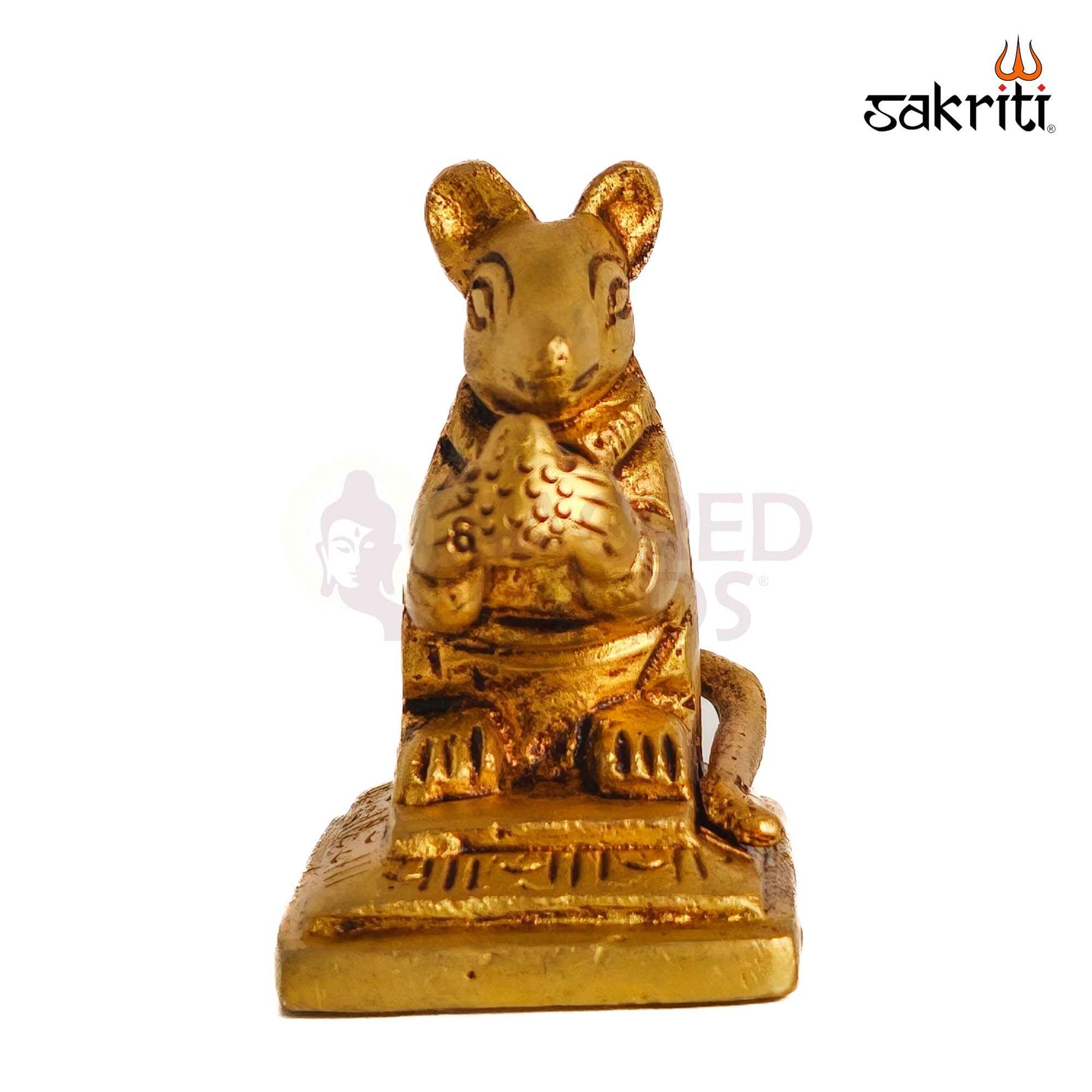 Sacred Needs Brass Mooshagan Idol – 2.2 Inch (5.6 cm) Height | Lord Ganesha's Sacred Mouse Vahana Statue for Pooja Room, Temple & Spiritual Home Décor