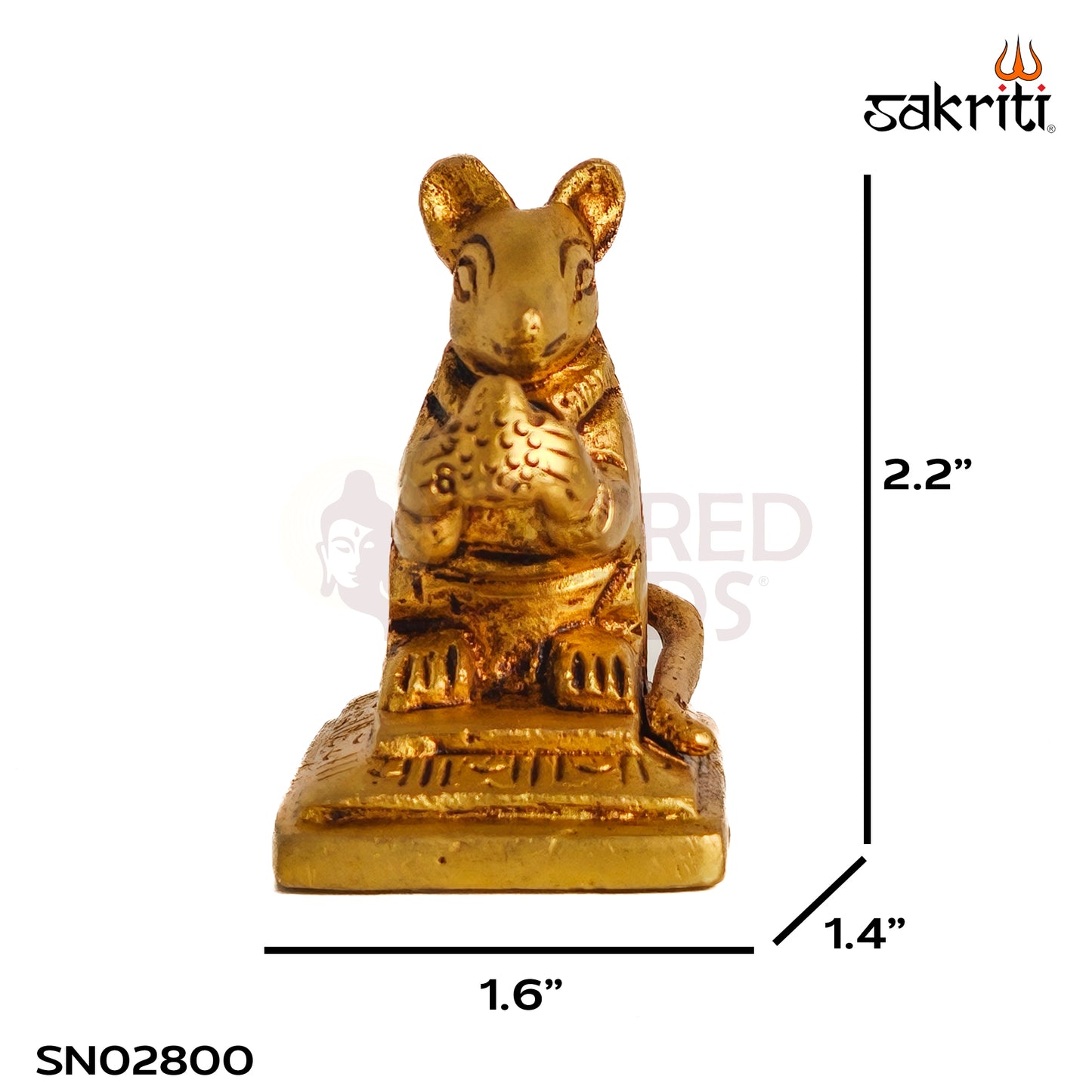 Sacred Needs Brass Mooshagan Idol – 2.2 Inch (5.6 cm) Height | Lord Ganesha's Sacred Mouse Vahana Statue for Pooja Room, Temple & Spiritual Home Décor