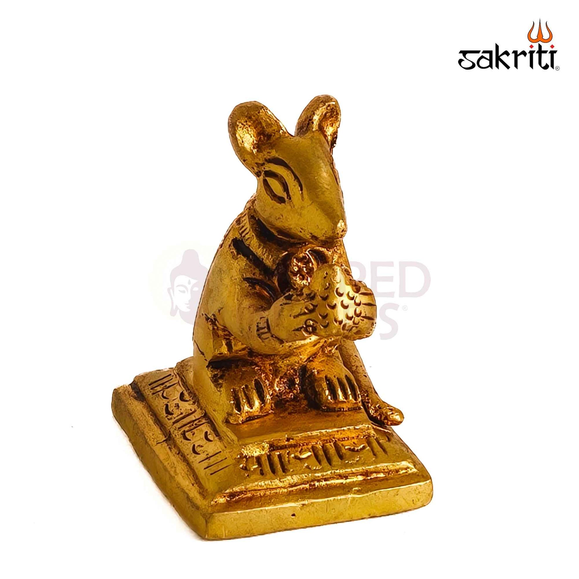 Sacred Needs Brass Mooshagan Idol – 2.2 Inch (5.6 cm) Height | Lord Ganesha's Sacred Mouse Vahana Statue for Pooja Room, Temple & Spiritual Home Décor