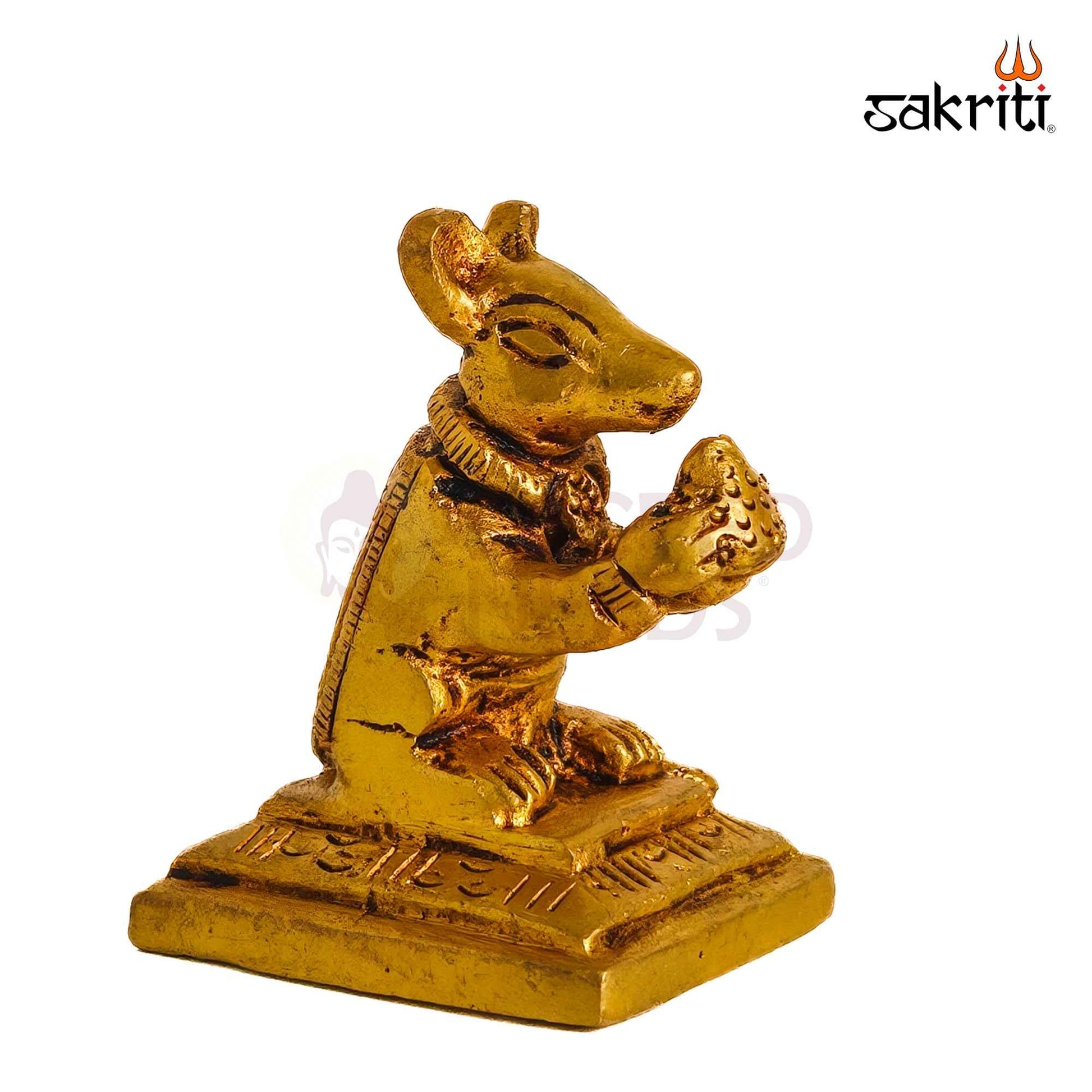 Sacred Needs Brass Mooshagan Idol – 2.2 Inch (5.6 cm) Height | Lord Ganesha's Sacred Mouse Vahana Statue for Pooja Room, Temple & Spiritual Home Décor