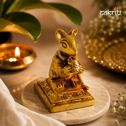 Sacred Needs Brass Mooshagan Idol – 2.2 Inch (5.6 cm) Height | Lord Ganesha's Sacred Mouse Vahana Statue for Pooja Room, Temple & Spiritual Home Décor