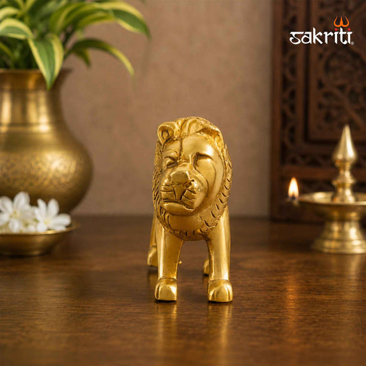 Sacred Needs Brass Lion Statue – 1.9 Inch (4.8 cm) Height | Decorative Brass Lion Figurine for Home, Office, Temple & Vastu Décor