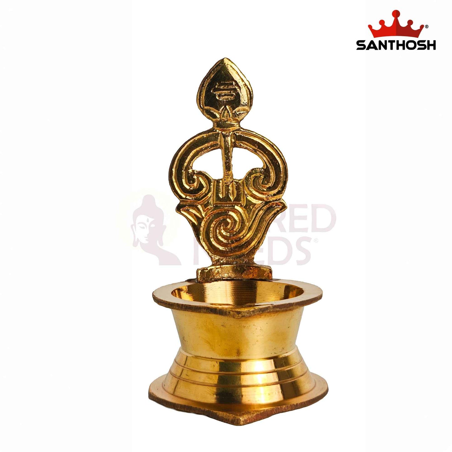 Sacred Needs Brass LF Tamil Om Vel Vilakku – 4.6 Inch (11.7 cm) Height | Traditional Brass Om Vel Deepam Lamp for Lord Murugan Pooja, Temple & Home Worship