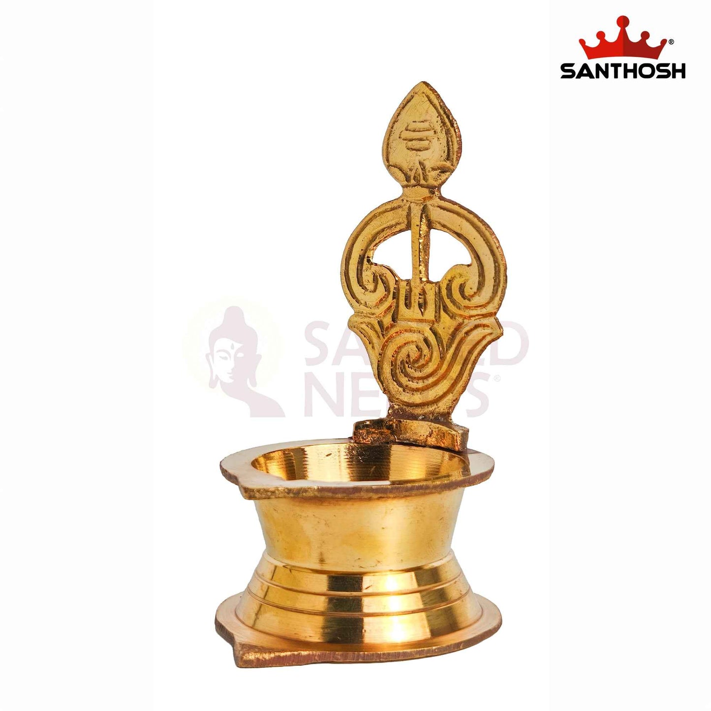 Sacred Needs Brass LF Tamil Om Vel Vilakku – 4.6 Inch (11.7 cm) Height | Traditional Brass Om Vel Deepam Lamp for Lord Murugan Pooja, Temple & Home Worship