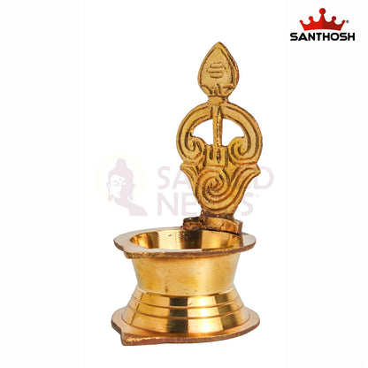 Sacred Needs Brass LF Tamil Om Vel Vilakku – 4.6 Inch (11.7 cm) Height | Traditional Brass Om Vel Deepam Lamp for Lord Murugan Pooja, Temple & Home Worship