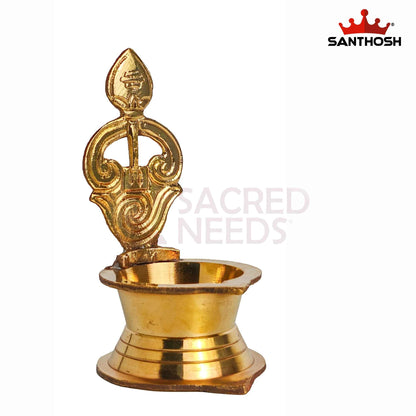 Sacred Needs Brass LF Tamil Om Vel Vilakku – 4.6 Inch (11.7 cm) Height | Traditional Brass Om Vel Deepam Lamp for Lord Murugan Pooja, Temple & Home Worship