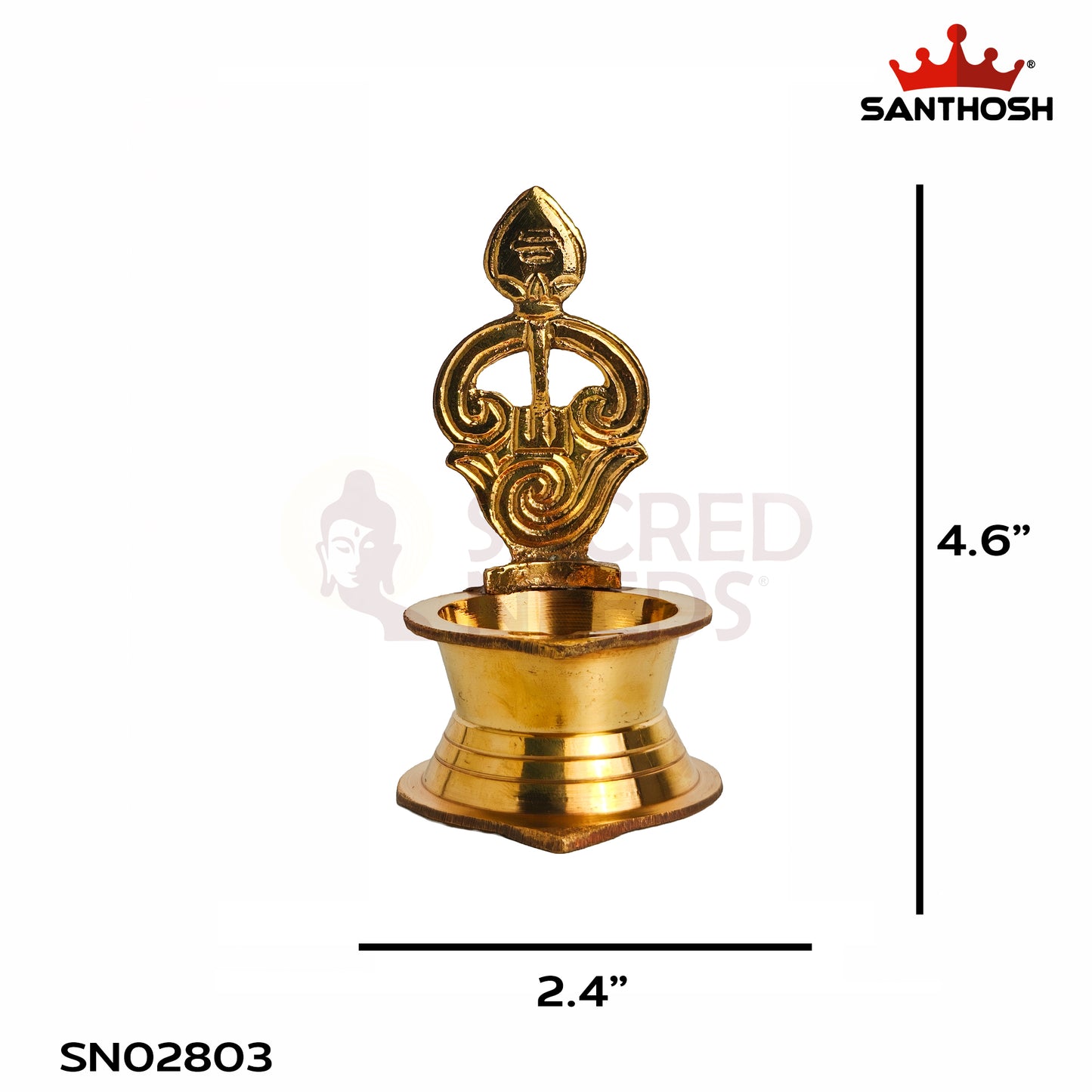 Sacred Needs Brass LF Tamil Om Vel Vilakku – 4.6 Inch (11.7 cm) Height | Traditional Brass Om Vel Deepam Lamp for Lord Murugan Pooja, Temple & Home Worship