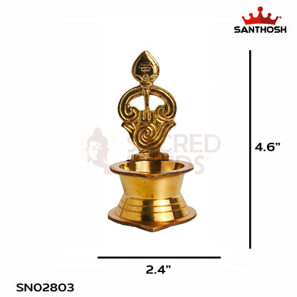 Sacred Needs Brass LF Tamil Om Vel Vilakku – 4.6 Inch (11.7 cm) Height | Traditional Brass Om Vel Deepam Lamp for Lord Murugan Pooja, Temple & Home Worship
